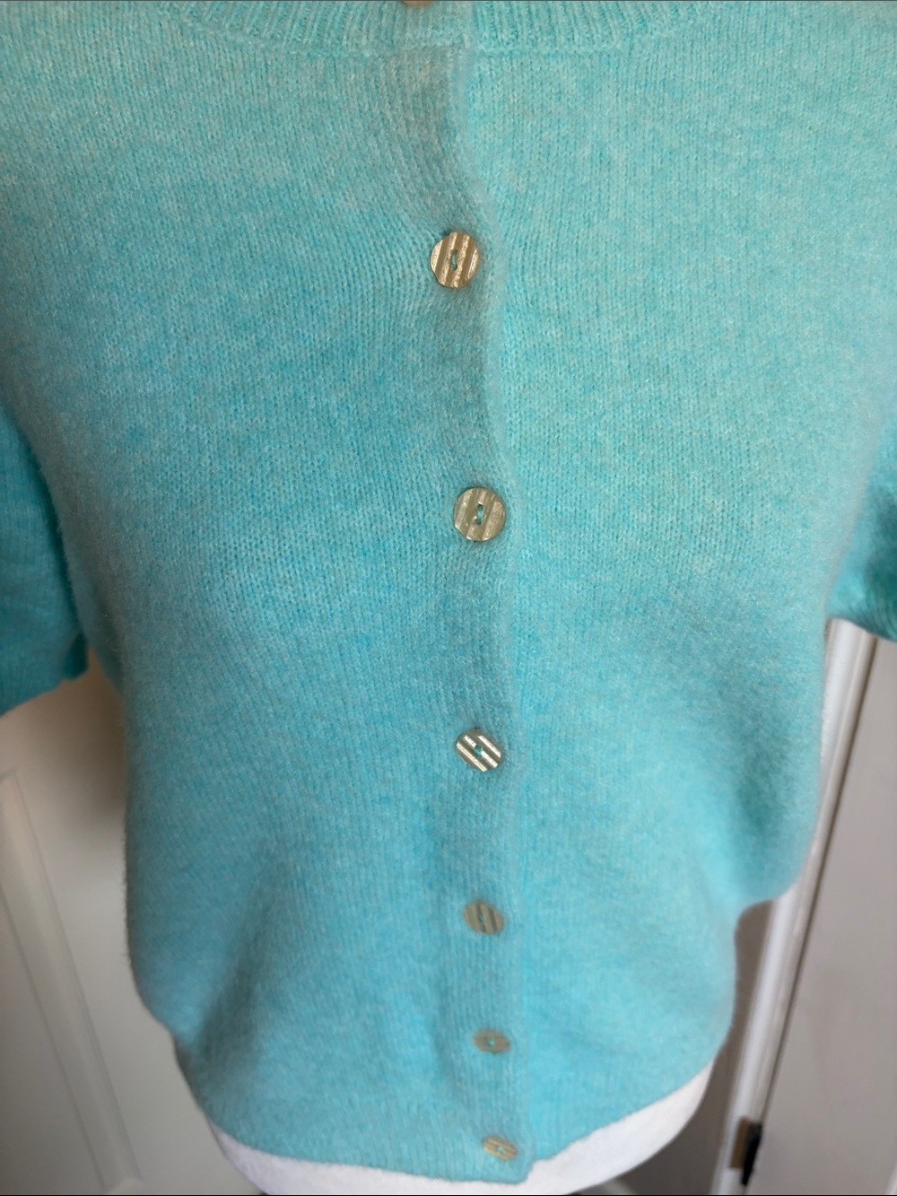 Urban Outfitters Kimchi Aqua blue Puff-Sleeve Button-Up Cardigan - Picture 3 of 4